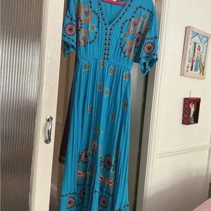 Embroidered Blue Maxi Dress